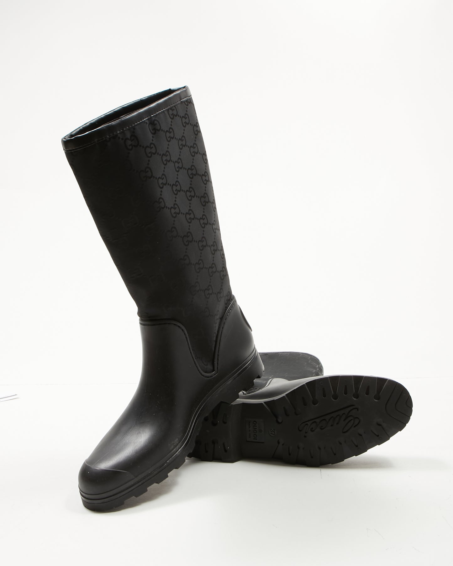 Bottes de pluie Gucci en caoutchouc noir/toile GG - 37