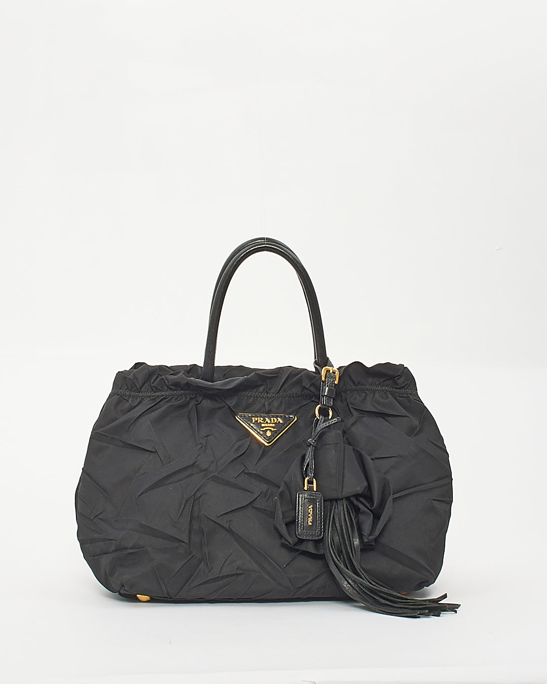 Prada Black Nylon Tessuto Top Handle Tassel Bag