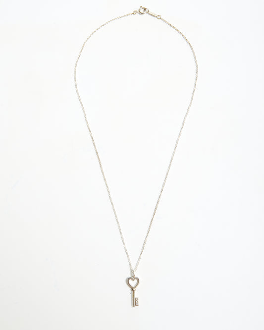 Tiffany Sterling Silver Heart Mini Key Pendant Necklace