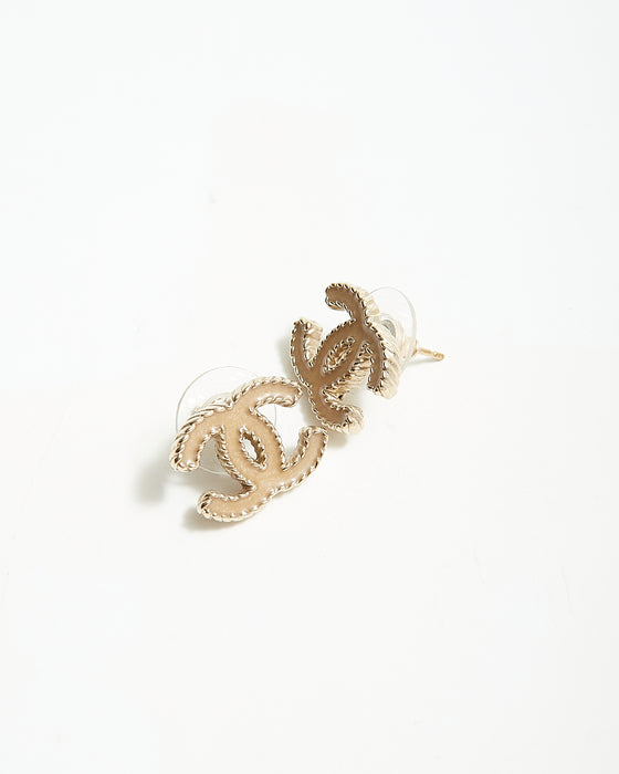 Chanel Gold Tone CC Logo Earrings
