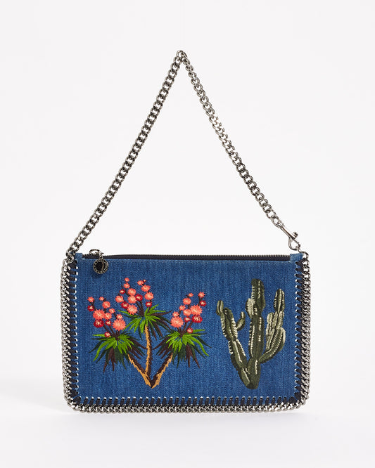 Stella McCartney Blue Embroidered Denim Falabella Mini Shoulder Bag