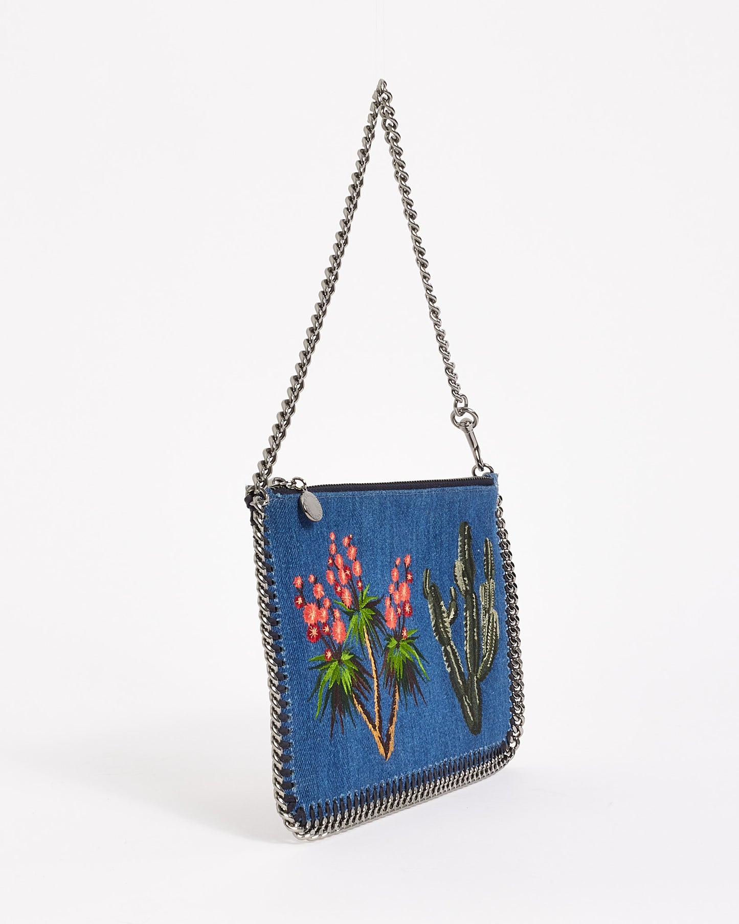 Stella McCartney Blue Embroidered Denim Falabella Mini Shoulder Bag